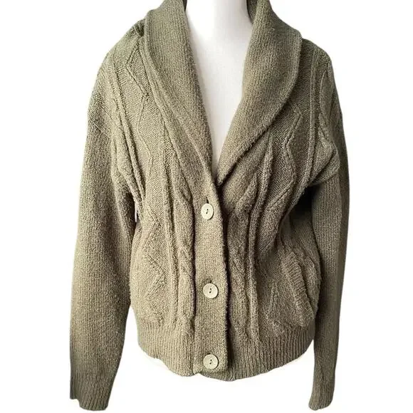 Anthropologie Pilcro cable knit shawl collar cardigan sweater olive Women S Knit - Picture 3 of 16